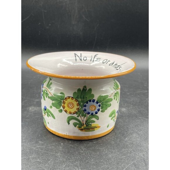 Studio Clay Pottery Cig Ashtray Italy "No Ifs Or Ands Only Butts" Vintage Floral - Picture 1 of 12